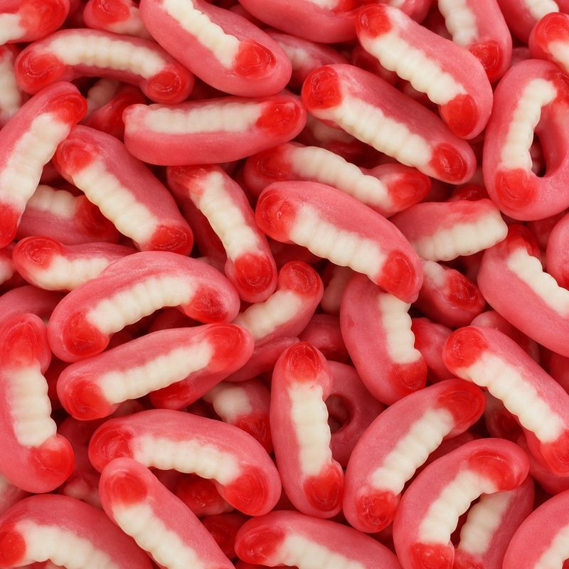 Dentiers : bonbons en forme de dentier roses, blancs et rouges
